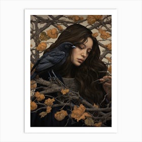 Dark And Moody Girl With Birds 2 Art Print