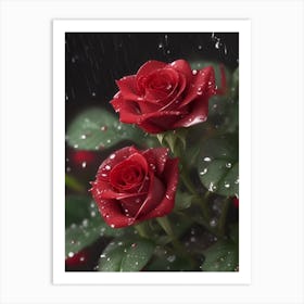 Red Roses At Rainy With Water Droplets Vertical Composition 14 Art Print