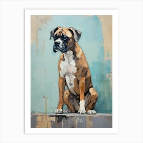 Boxer Dog, Painting In Light Teal And Brown 1 Art Print