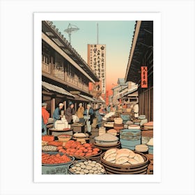 Tsukiji Fish Market, Japan Vintage Travel Art 4 Art Print