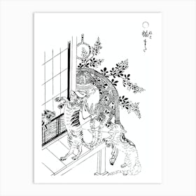 Toriyama Sekien Vintage Japanese Woodblock Print Yokai Ukiyo-e Nekomata Art Print