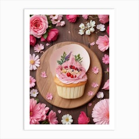 Cupcake With Flowers Art Print