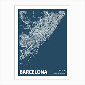 Barcelona Blueprint City Map 1 Art Print