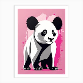 Playful Panda cub On Solid pink Background, modern animal art, baby panda 5 Art Print