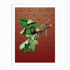 Vintage Fig with Bird Botanical on Falu Red Pattern n.1344 Art Print