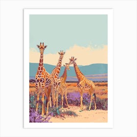 Herd Of Giraffes In The Wild Watercolour Style Illustration 2 Art Print