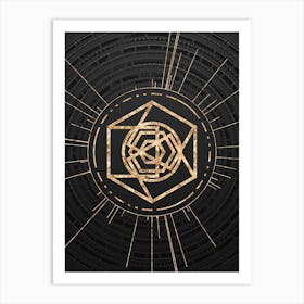 Geometric Glyph Symbol in Gold with Radial Array Lines on Dark Gray n.0272 Art Print