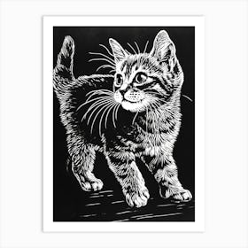 American Shorthair Cat Relief Illustration 2 Art Print