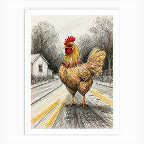 Chicken On The Road 1 Art Print