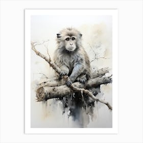Monkey, Japanese Brush Painting, Ukiyo E, Minimal 1 Art Print