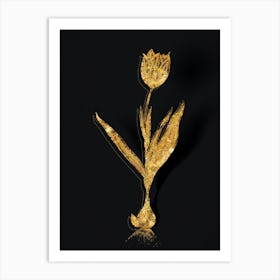 Vintage Tulip Botanical in Gold on Black n.0212 Art Print