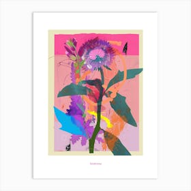 Scabiosa 2 Neon Flower Collage Poster Art Print