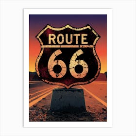 An Illustration Of A Weathered Route 66  Poster