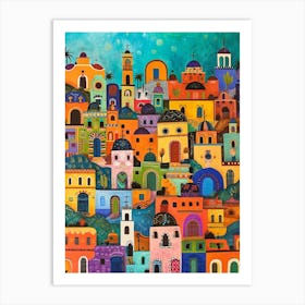 Kitsch Colourful Mexico Cityscape 1 Art Print