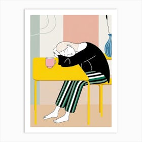 Sleepy Girl At The Table Art Print