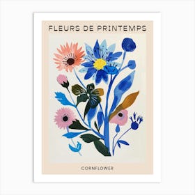 Spring Floral French Poster  Cornflower 4 Art Print