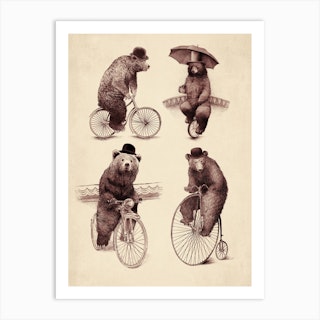 Bears On Bicycles Art Print