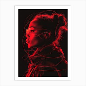 Glowing Enigma: Darkly Romantic 3D Portrait: Woman In Red Art Print