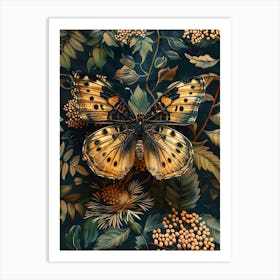 Butterfly On Leaves Inspired By William Morris Art Print