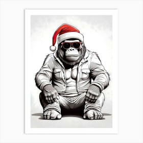 King Kong Christmas Hat Art Print