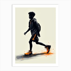 Silhouette Of A Boy Running Art Print