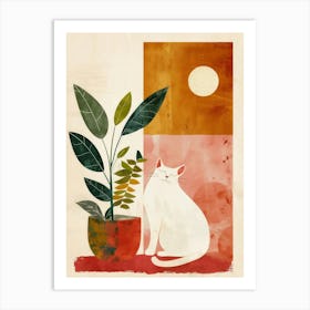 Cat And Plant Art Print