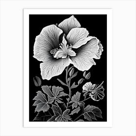 Swamp Rose Mallow Wildflower Linocut Art Print