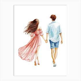 Watercolor Couple Holding Hands Art Print