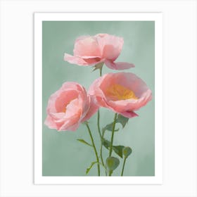 Pink Roses Flowers Acrylic Painting In Pastel Colours 5 Art Print