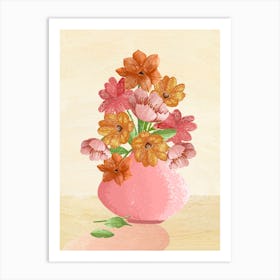 Red Flowers Bouquet In Pink Vase Art Print