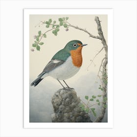 Ohara Koson Inspired Bird Painting European Robin 4 Art Print