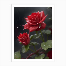 Red Roses At Rainy With Water Droplets Vertical Composition 15 Art Print