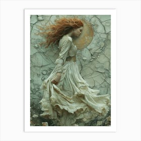 Girl with red hair, portrait in broken pieces Art Print