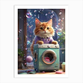 Cat In Washing Machine Art Print