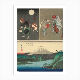 Mt. Fuji Seen Over the Lake at Hakone and two Other Images. Original from the Minneapolis Institute of Art. Art Print
