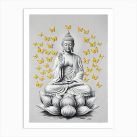 Buddha With Butterflies Art Print