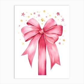 Pink Bow With Stars Art Print