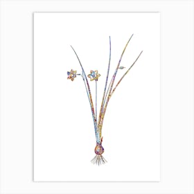 Stained Glass Daffodil Mosaic Botanical Illustration on White n.0332 Art Print