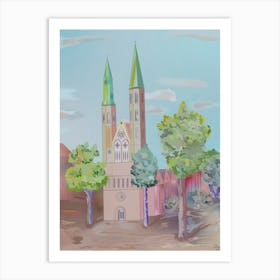 Landscape With St. Catherines Church In The Town Of Bronschweig In Germany Art Print