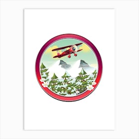 Bi plane flying over the mountains. Art Print