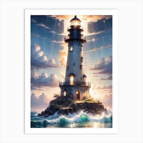 A Lighthouse In The Middle Of The Ocean 3 Art Print