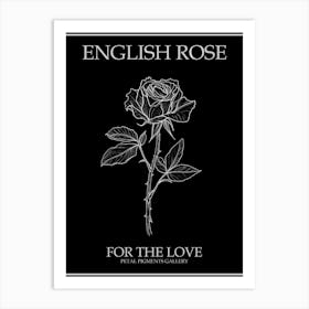 English Rose Black And White Line Drawing 34 Poster Inverted Art Print