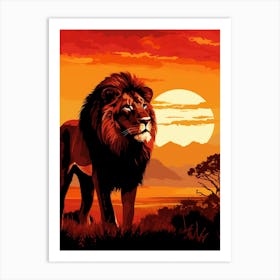 African Lion Sunset Painting 3 Art Print