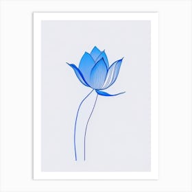 Blue Lotus Minimal Line Drawing 2 Art Print