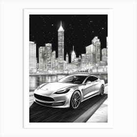 Tesla Model S City Drawing 7 Art Print