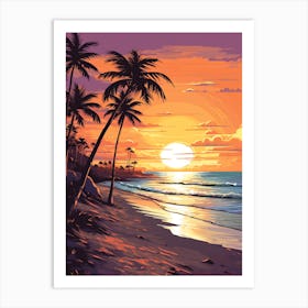 Fort Lauderdale Beach Florida With The Sun Set, Vibrant Painting 3 Art Print