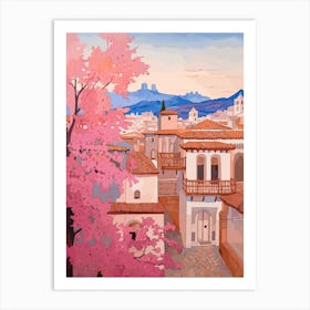 Granada Spain 6 Vintage Pink Travel Illustration Art Print