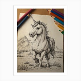 Unicorn With Backpack Art Print