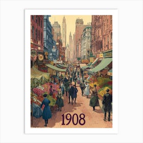 Aihrgdesign A Retro Poster Of A Bustling 1908 City Market Fea B9c9d0a2 7a7b 4808 B438 8aeca6fbe1c5 0 Art Print