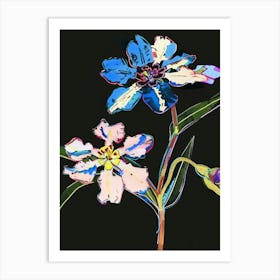 Neon Flowers On Black Forget Me Not 6 Art Print